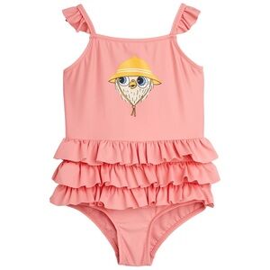 NEW Mini Rodini Pink Ruffled Owl Girl’s Swimsuit-2T